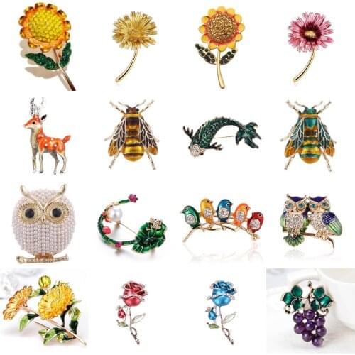 Insect Five Birds Pearl Owl Pins Rhinestone Couple Flamingo Brooch Animal Brooches Women Men Clothes Scarf Buckle Collar Jewelry
