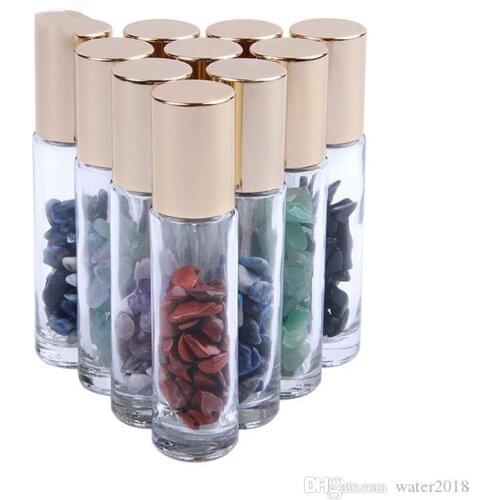 Natural Semiprecious Stones Essential Oil Gemstone Roller Ball Bottles Clear Glass Healing Crystal Chips 10ml Free DHL