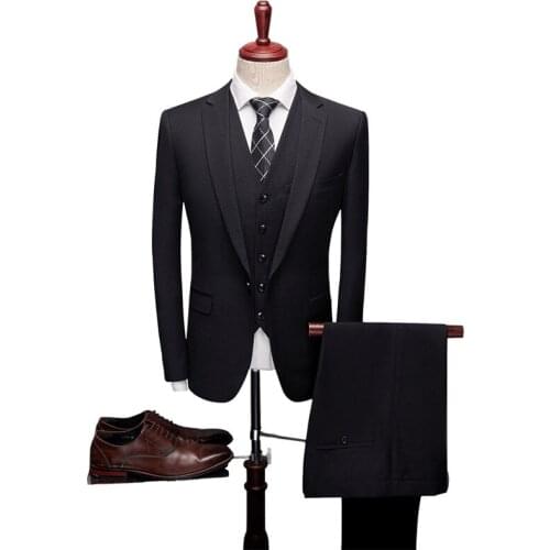 2021Autumn and winter new business casual three-piece mens Korean version of the self-cultivation wedding groom dress suit