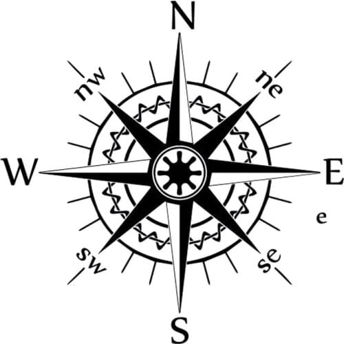 NSWE Compass Wind Rose Bardian KK Vinyl Decal Car Stickers Black/Silver,16cm*16cm