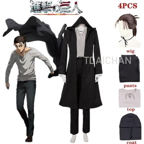 Attack on Titan Cosplay Jaeger Eren Cosplay Costume The Final Season Uniform Wig Black Coat Anime Women Men Halloween Carnival