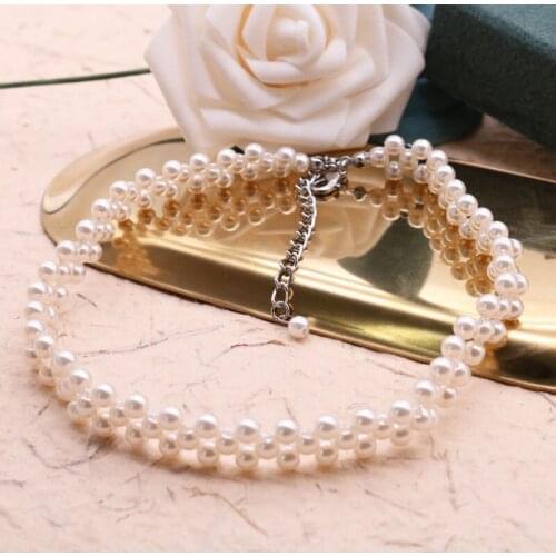 Choker Necklace Pearls Handmade Braided Popular Simple Design Wedding Party For Women Temperament Jewelry