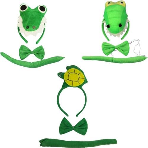 Animal Crocodile Tortoise Dinosaur Headband Tail Tie Props Cosplay Party Costume for Kids Adult Birthday Halloween Christmas