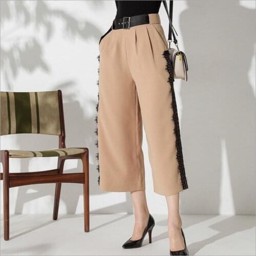Lace stitching casual wide-leg pants 2020 spring new Korean loose high waist straight pants fashion Street Sexy Casual Slim