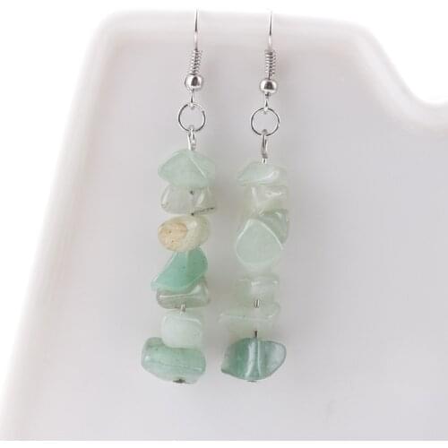 Stacking Green Aventurine Earrings // Crystal Dangling Natural Stone Jewelry Healing Protecting Raw Boho Crystal Chip Earrings