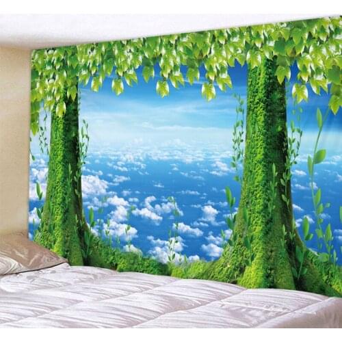 Blue Sky Green Trunk Printed Large Wall Tapestry Cheap Hippie Wall Hanging Bohemian Wall Tapestries Mandala Wall Art Decor