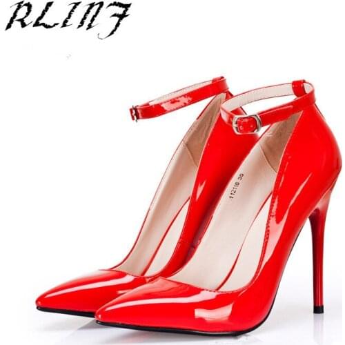 RLINF 12cm Pointed Toe High Heels Patent Leather 2018 New Fashion Sexy High Heel Pointed Size Size 35-43 Shoes
