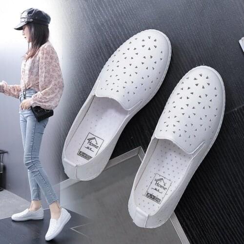 Flat Shoes Female Nurse Shoes White Female Soft Bottom 2021 Summer White Shoes Pedal Lazy Shoes Breathable Hollow Work Shoes