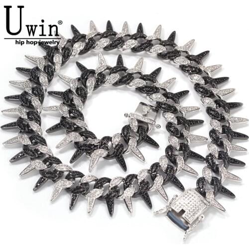 Uwin Thorns Cuban Chain 19mm Miami Cuban Bracelet Iced Out Micro Pave Cubic Zirconia For Women Men Fashion Jewelry