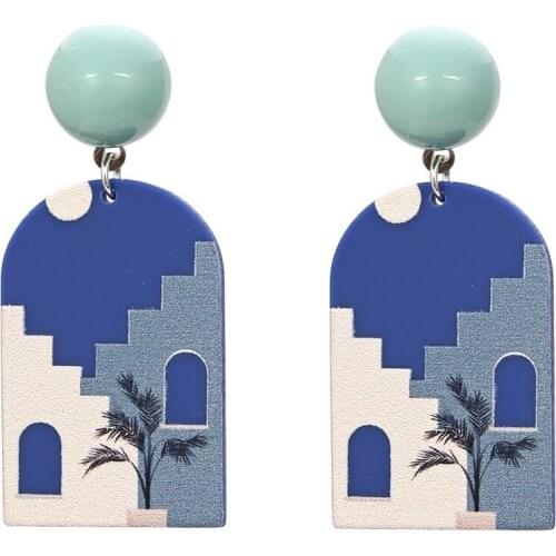 Vintage Resin Printed Earrings for Woman Colored Acrylic Plate Geometric Earrings