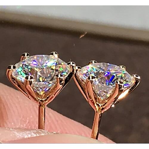 10K Yellow Gold Stud Earrings Women 0.5 1 2 3 Carat Round Moissanite Diamond Present Wedding Anniversary Engagement Party Gift