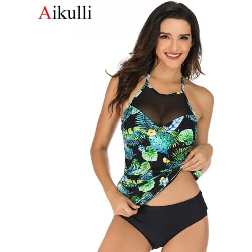 Aikulli Two Piece Women Tankini Swimwear Biquini Sexy Mesh Separate Womens Swimsuit Push Up Backless Bathing Suit Floral Bikini