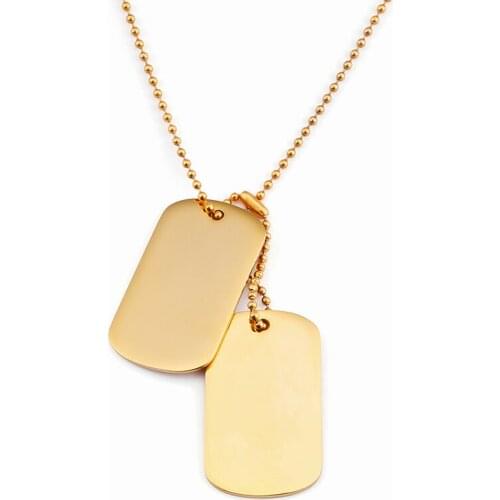 Gold /black Brand New Mens Jewelry Stainless Steel Two Dog Tags Army card Pendant necklace Double 24