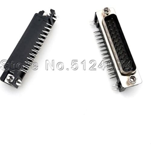 10pcs/lot DB25 male/female seat welded plate DR25 serial port connector double row horizontal 90° bent pin