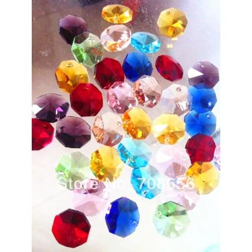 200pcs 14MM MIXED COLORS OCTAGON CRYSTAL GLASS BEADS IN ONE HOLE CHANDELIER CHAIN PARTS