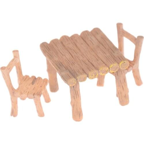 3/2Pcs/set Table And Chair Fairy Garden Miniatures Resin Wood Mini Flower Terrarium Figurines Home Doll House Decor Accessory