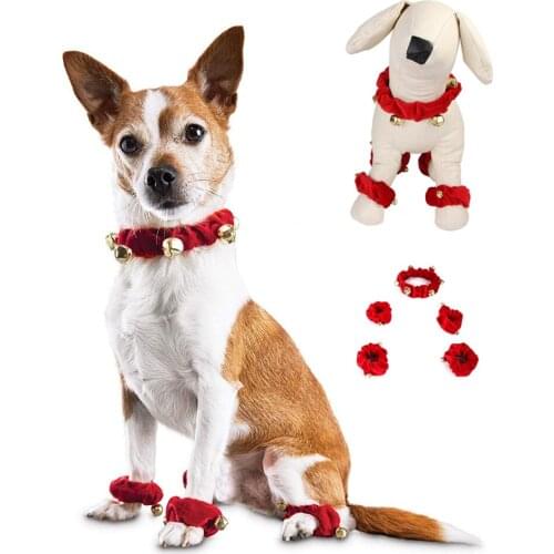 4PCS Christmas Cat Dog Bell Collar Set Pet Collar Bow Tie Christmas Neck Strap Dog Xmas Pets Products Christmas bell decoration