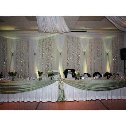 White Wedding Backdrop with sequin swags 10ftx20ft Stage Decoration Banquet Party Stage Curtain Event Decor