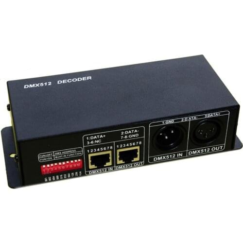 DC12V 24V 4CH DMX 512 decoder 4A*4CH 16A Max 4 CMOS drian-open output led controller for RGBW led Strip lamp WS-DMX-NET-K-4CH