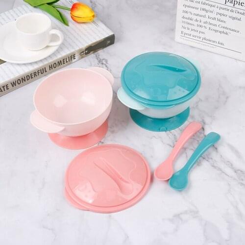 Baby Learning Dishes With Suction Cup Kids Safety Dinnerware Feeding Spoon Set Assist Child Food Bowl