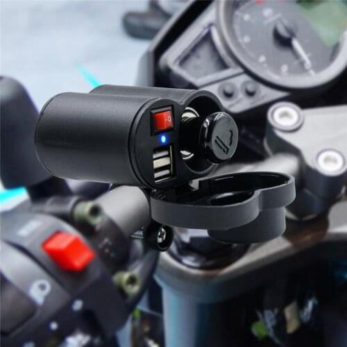 Dual USB Cigarette Lighter Switch 12-24V Waterproof Motorbike Motorcycle Handlebar Charger 5V 2.5A Adapter Power Supply Socket