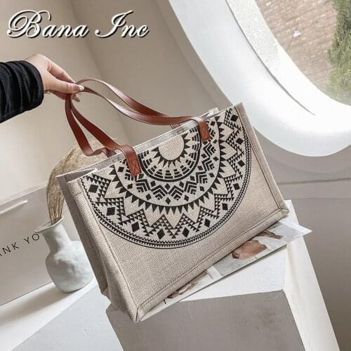 Canvas Tote Bag womens Shoulder Bag National Style Cotton And Hemp Women Shopping Shoulder Purse 2021 New Fashion Handbag