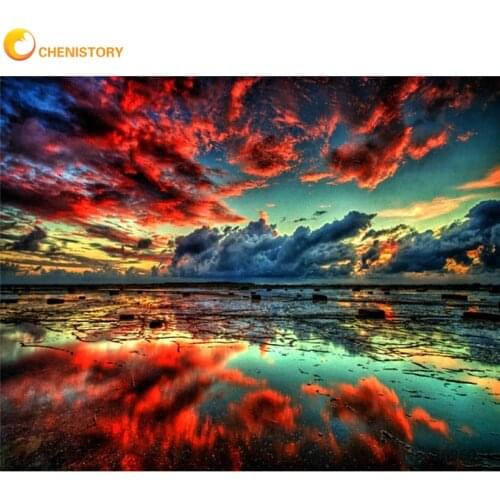 CHENISTORY DIY Painting By Numbers For Adults With Frame Modern Wall Art Picture Cloud Lake Landscape Picture By Number For Home