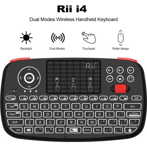 Rii i4 Mini Bluetooth Keyboard 2.4GHz Dual Modes Handheld Fingerboard Backlit Mouse Touchpad Remote Control for Windows Android