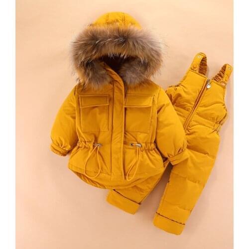 Winter Kids Clothes Baby Girls and Boys Snowsuit with Snowbib and Puffer Jacket Outerwear Skisuit Overalls Set Russian Clothes