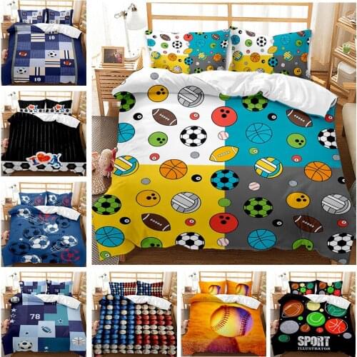 Full Size Bed Comforter Cover Set Sport Baseball Football Duvet Cover Soccer for Teen Kids Bedding Set 2/3pcs with Pillowcase