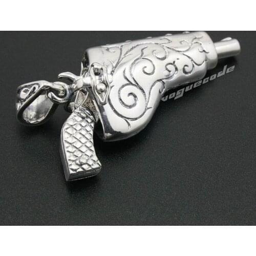 925 Sterling Silver Civil War Pistol Revolver Gun Mens Biker Rock Punk Pendant 8A006