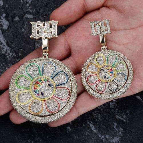 Hip Hop Evil Smile Flower Spin Pendant Two Sizes High Quality Iced Out CZ Necklace For Men Women Jewelry Gift