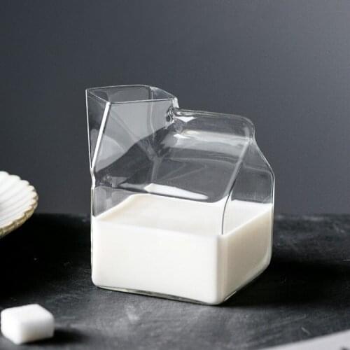 Japanese Style Glass Milk Cup Square Milk Box Microwave Oven Can Heat Creative Home Kitchen Tableware Breakfast Cup