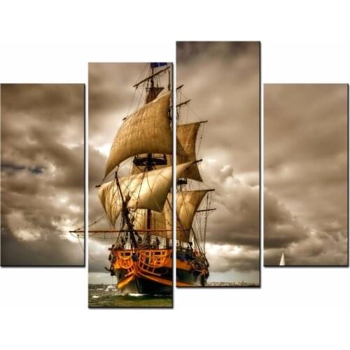 HOT Framed 4Pieces/set Sailing out to sea Wall Art For Wall Decor Home Decoration Picture Paint on Canvas Prints Painting