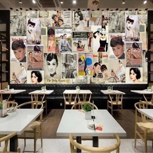 Milofi custom large 3D wallpaper murals Europe and the United States retro Audrey Hepburn poster wall decoration wallpaper mural