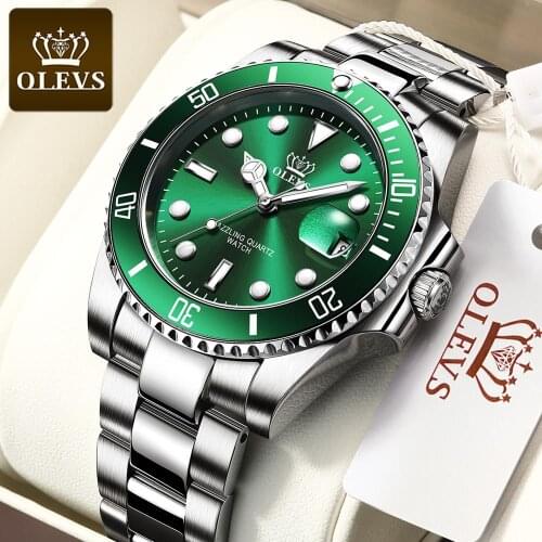 Top Brand Luxury Quartz Watch Mens Stainless Steel Man Wristwatch Green Waterproof Men Watches with Date Relojes Hombre Luminous