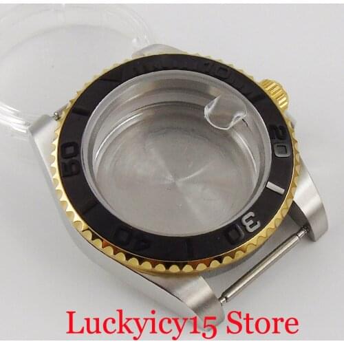 Men 40mm Stainless Steel Watch Case Gold Coated Bezel Fit NH35 NH35A Movement