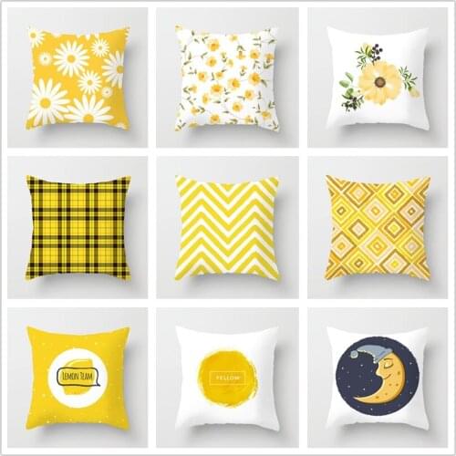 45x45cm Yellow Cushion Cover Polyester Flower Geometric Pillow Cases Car Office Decorative Throw Pillowcases Bedroom Home Decor