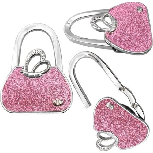 Creative Metal Folded Handbag Hook Hanger Handbag-shape Flashing Purse Bag Hanger Hook Holders Table Hook Bag Accessories