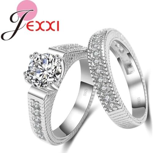 New Arrivals Women Wedding Rings Set 2 PCS Pure 925 Sterling Silver Engagement Rings Filled Sparkling Crystals Zircons