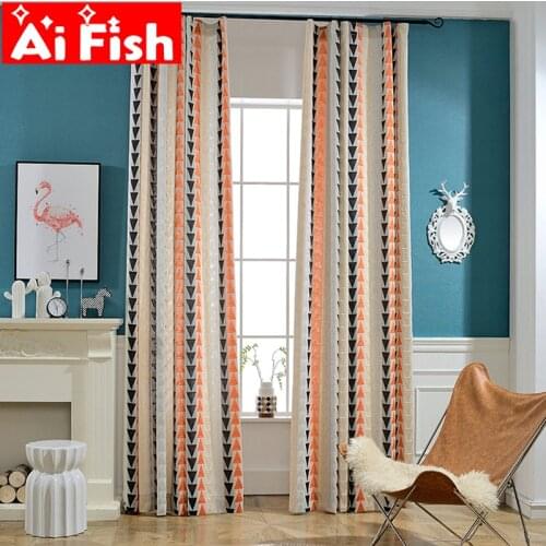 Orange Up-down-triangle Geometry High-precision Jacquard Curtain Fabrics Simple Unique Yellow Blackout Bedroom Curtains MY182-25