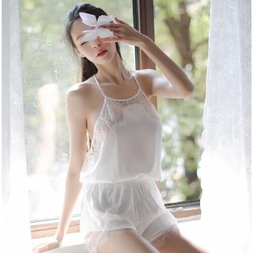 Sexy mousse pajamas for woman sleepwear nightdress and Pants Set Uniform temptation lingerie passion sling student wear sloth