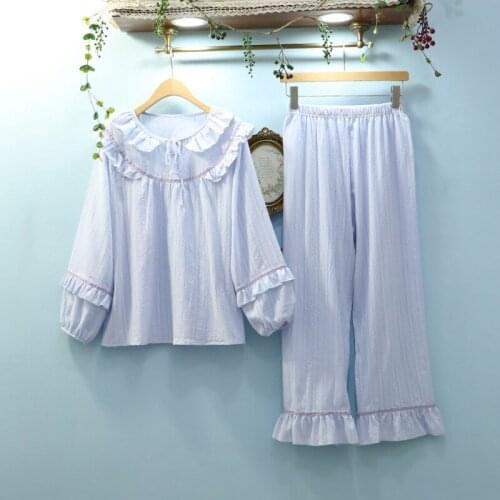 Spring And Autumn Style Pajamas Female Cotton Ladies Long Sleeves Palace Cotton Sleepwear Lounge Negligee Pajamas Sleep Set 2PCS