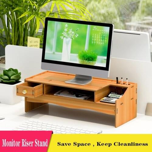Monitor Stand Riser 2 Tiers Wood Monitor Riser Stand with Storage Organizer Desktop Ergonomic Monitor Stand Riser With Drawer