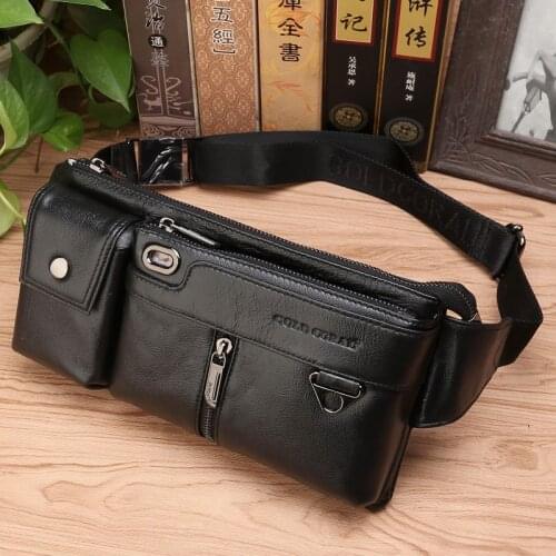 First Layer Cowhide Men Waist Belt Bag Cigarette Cell Phone Case Pocket Chest Bags Retro Male Genuine Leather Hip Bum Fanny Pack