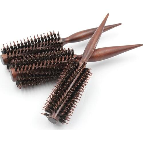 Professional Diagonal Grain/ Cross Grain Natural Bristle Wood Handle Protective Curly Hair Comb For Salon/Home Accessories Roll