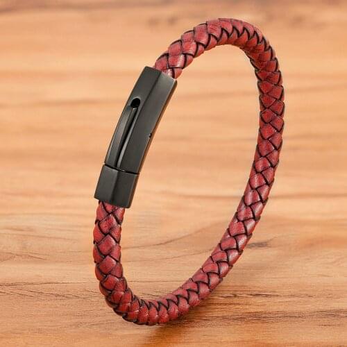 Simple Style Custom Handmade Leather Buckle Stitching Combination Stainless Steel Mens Bracelet Magnet Big Promotion Gift