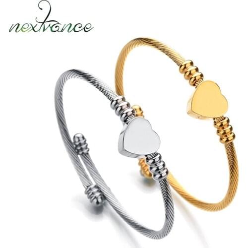 Nextvance Personalized Adjustable Gold Stainless Steel Heart Bracelet Bangle Fashion Name Charms Bracelets For Woman Man Gift