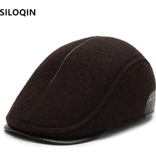 SILOQIN Winter New Mens Thermal Earmuffs Hat British Vintage Berets Casual All-match Warm Woolen Hats Retro Brand Snapback Cap