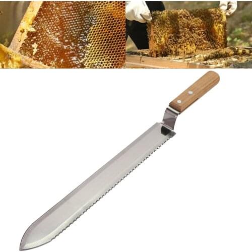 38cm Beehive Honey Serrated Knife Scraper Steel Wooden Handle Stainless Blade Beekeeping Tool Apiculture Take Honey Equipment